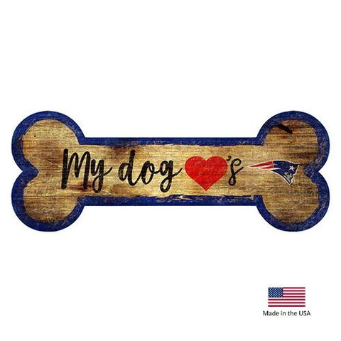 New England Patriots Distressed Dog Bone Wooden Sign