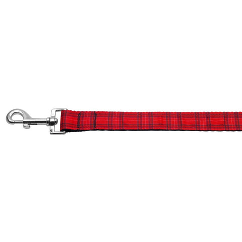 Red Plaid Nylon Ribbon Dog Leash - SM