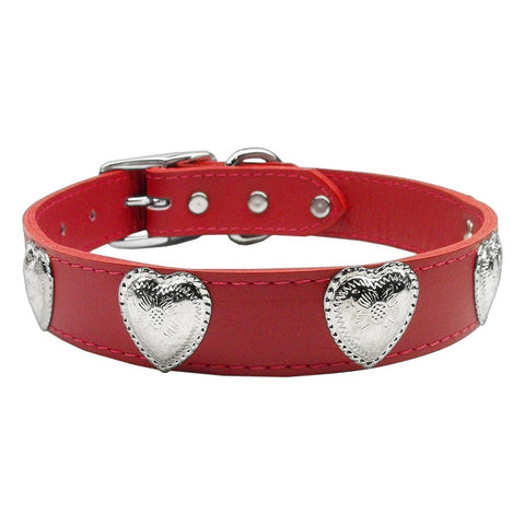 Red Western Heart Leather Dog Collar - 22